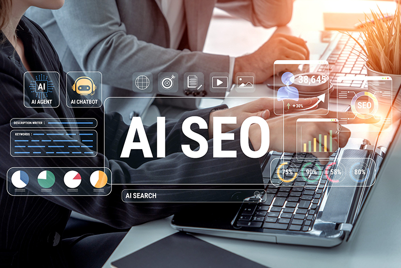 Digital marketer analyzing AI search visibility and SEO data